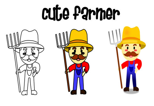 how to drawing the cute farmer, isolated man with soft blue background,cartoon style,job vector,painting for kid.
