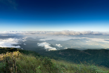 scenic of morning at kew mae pan hill and blue sky