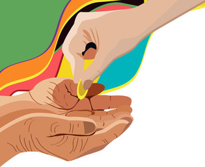 Hand giving alms, corner design element