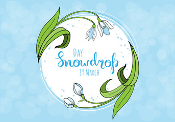 Spring greeting card with snowdrop day.