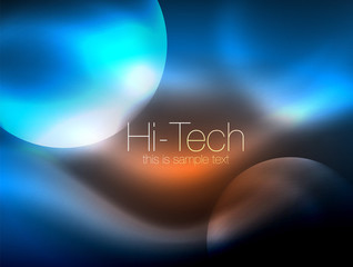 Blurred neon glowing circle, hi-tech modern bubble template, techno glowing glass round shapes or spheres. Geometric abstract background