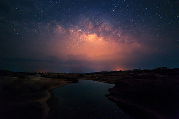 Milky way galaxy with stars and space dust in the universe, Night landscape with colorful Milky Way...