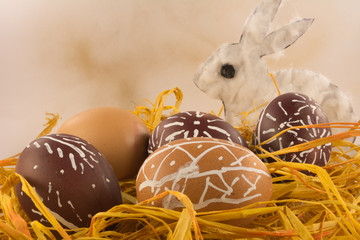 Easter eggshells with rabbit