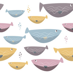 Seamless sea fishes simple pattern. Wildlife background.