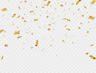 Celebration background template with confetti and gold ribbons.