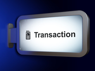 Currency concept: Transaction and ATM Machine on advertising billboard background, 3D rendering