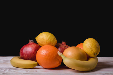 collection fresh fruit isolated on black