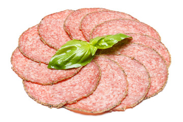 Italian Salami saugage on white background