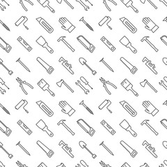 Seamless construction tools pattern grey on white background