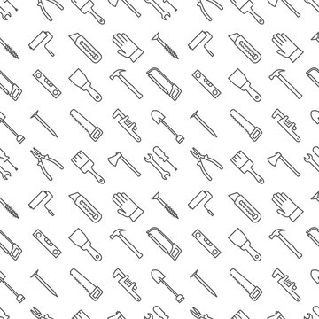 Seamless Construction Tools Pattern Grey On White Background