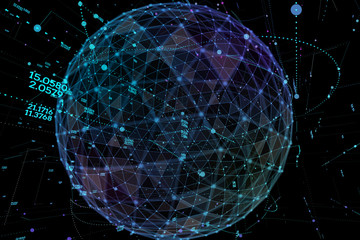 Point and curve constructed the sphere wireframe, technological sense abstract illustration. Global network.