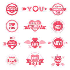 Labels and badges for valentine day. Love symbols