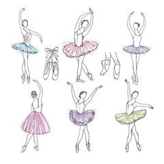 Artistic hand drawn pictures set of theatre theme. Ballerinas dancing © ONYXprj