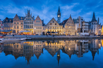 Fototapeta premium Twilight view of Ghent, Flanders, Belgium