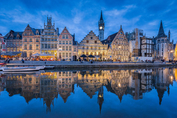 Fototapeta na wymiar Twilight view of Ghent, Flanders, Belgium