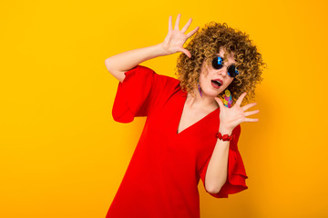 Attractive woman with short curly hair