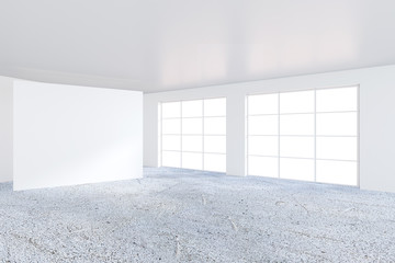 Empty white billboard on the office white wall. 3d rendering.