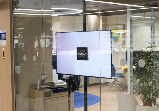 Flatscreen or LCD TV in Corporate Office Mockup 