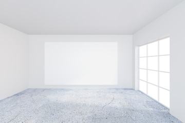 Obraz premium Empty white poster on the office white wall. 3d rendering.