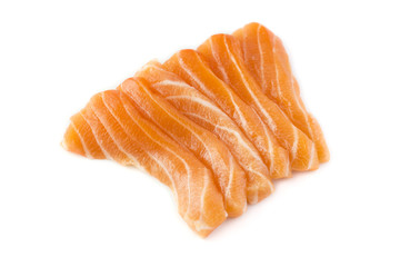 Salmon raw sashimi on white background
