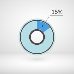 15 percent pie chart isolated symbol. Percentage vector infographics. Circle diagram sign. Business illustration icon for marketing project, finance, financial report, web, concept design, download