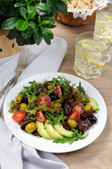 Summer Salad - With avocado, olives, tomatoes