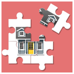 Dream house concept with puzzle house and the last piece for reach the goal , vector , illustration