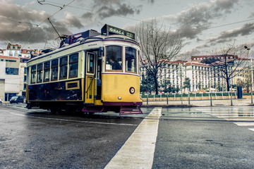 Tram in Lisbon, Portugal.