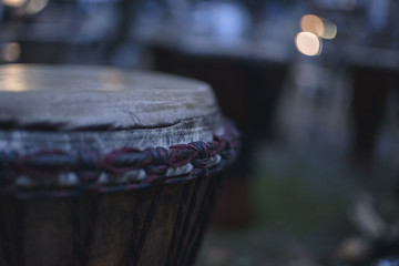 Naklejka na ściany i meble A traditional hand drum standing single at dawn of day time