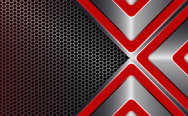 Geometric background with metal grille and red arrows.