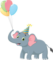 birthday elephant cartoon with colorful ballon. isolated on white
