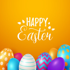 Easter background with spring flowers and eggs. Vector illustration