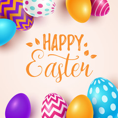 Easter background with spring flowers and eggs. Vector illustration