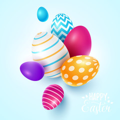Easter background with spring flowers and eggs. Vector illustration