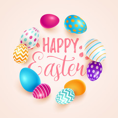 Easter background with spring flowers and eggs. Vector illustration