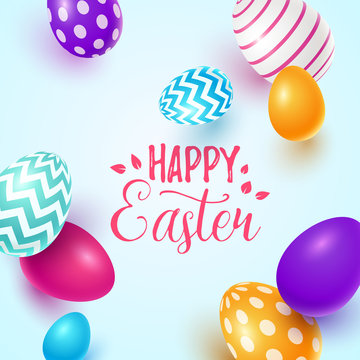 Easter background with spring flowers and eggs. Vector illustration