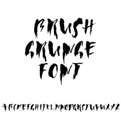 Obraz premium Handdrawn dry brush font. Modern brush lettering. Grunge style alphabet. Vector illustration.
