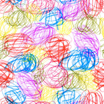 Seamless pattern with a creative texture. Illustration of colored pencils background. Pencil lines. Children's drawings. © monamonash