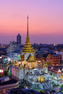 High view of Wat Traimitr Withayaram in sunset time