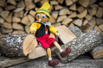 Old wooden pinocchio pupett marionette toy