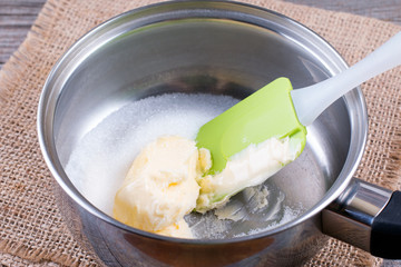 Butter and sugar in the pan
