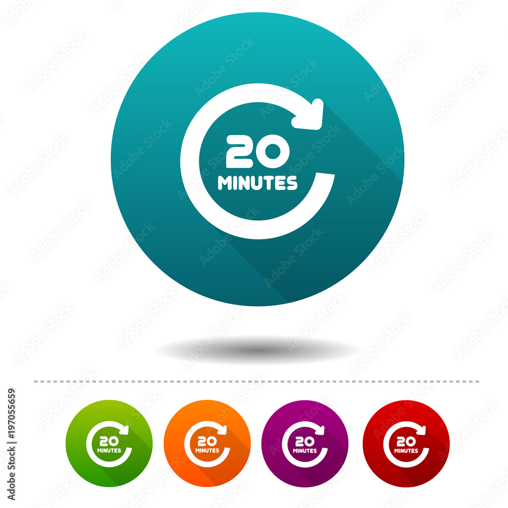 Poster 20 minutes rotation icon. timer symbol sign. web button.