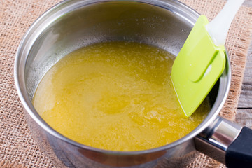 Melted butter in a saucepan