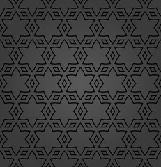 Seamless background for your designs. Modern vector dark ornament. Geometric abstract pattern