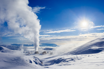 Obraz premium Geothermal power plant on Iceland in winter