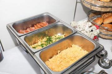 breakfast buffet with eggs