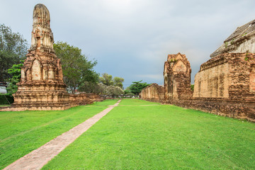 Fototapeta na wymiar Formal Garden, Ayuthaya, Thailand, Buddhism, Temple - Building