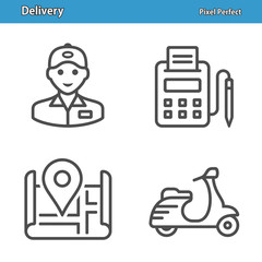 Delivery and Logistics Icons. Professional, pixel perfect icons depicting various delivery, logistics and transportation concepts. EPS 8 format.