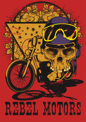 Rebel motors . Skull over motorcycle