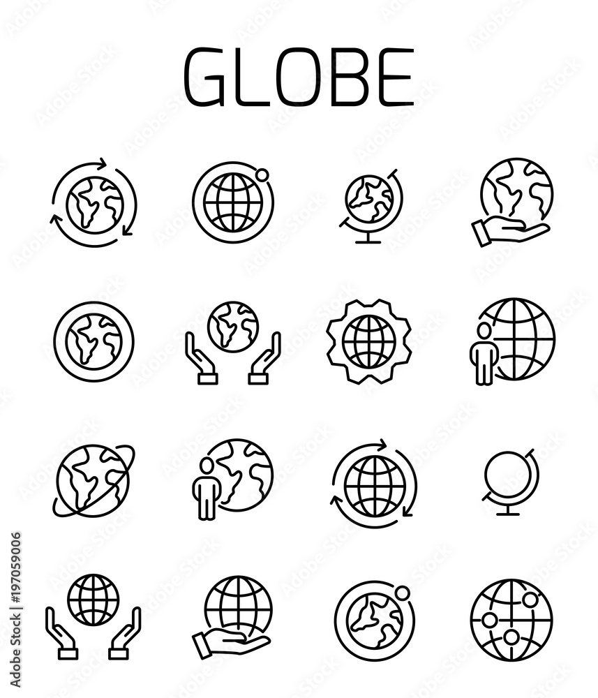 Poster globe related vector icon set.